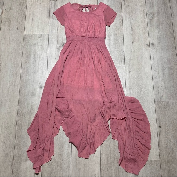 Joyfolie Dresses & Skirts - Joyfolie Mia Dusty Rose Pink High Low Maxi Dress Ruffle Hem Boho Romantic Size10